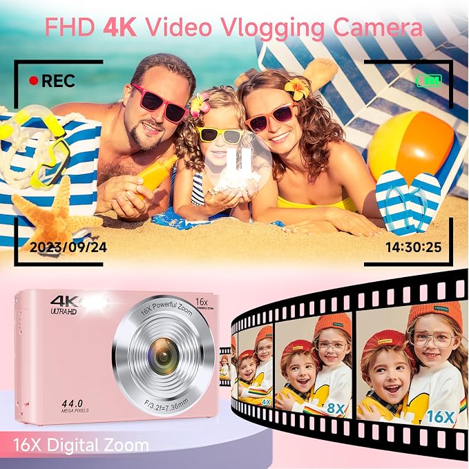 Digital Camera, FHD 4K Autofocus Digital Camera Pink - Image 3