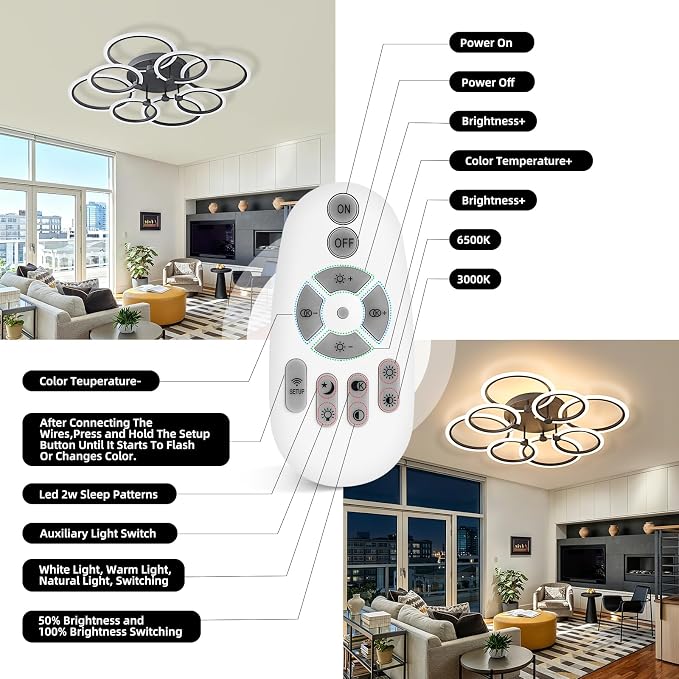 LED Ceiling Light, 8-Ring Modern Flush Mount Fixture, 145W Dimmable 3000K–6500K - Image 6