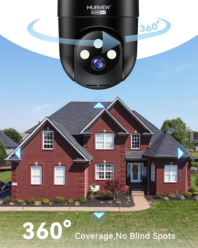 MUBVIEW Black 360° Security Cameras Wireless Outdoor, 24/7 Wired Outdoor Camera - Image 5