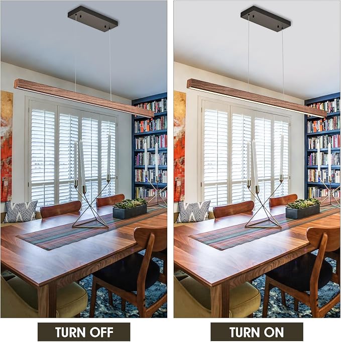 Linear Pendant Light 39 Inches Wood Grin Finish Island Light Modern LED Hanging - Image 7