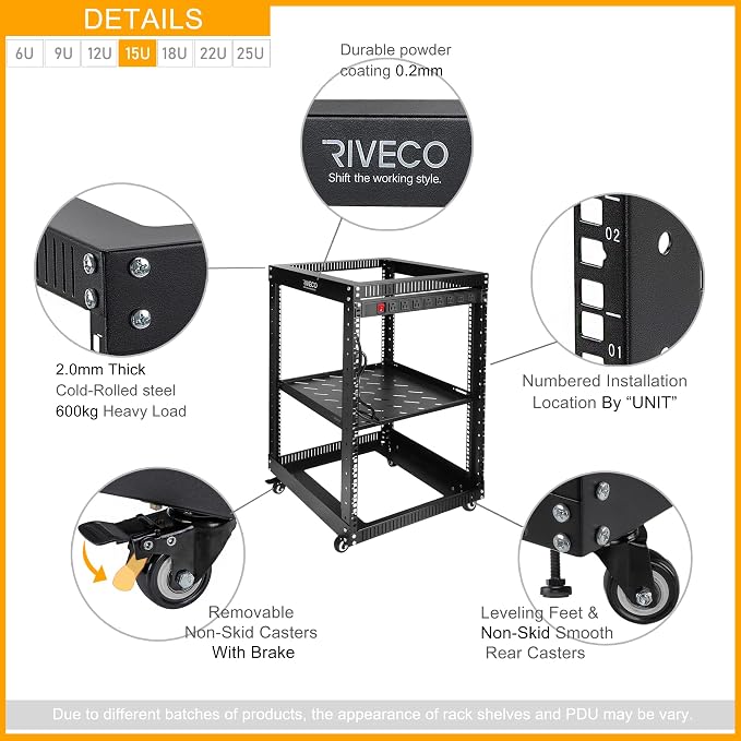 RIVECO 15U 19 Inch Open Frame Server Rack - Image 3