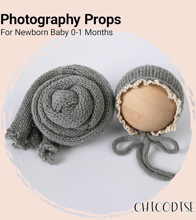 Newborn Photography Props Wraps & Ruffle Edge Bonnet - Image 6