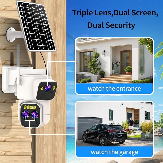 Triple-Lens Solar Security Cameras Wireless Outdoor, 360 PTZ Cameras - Image 4