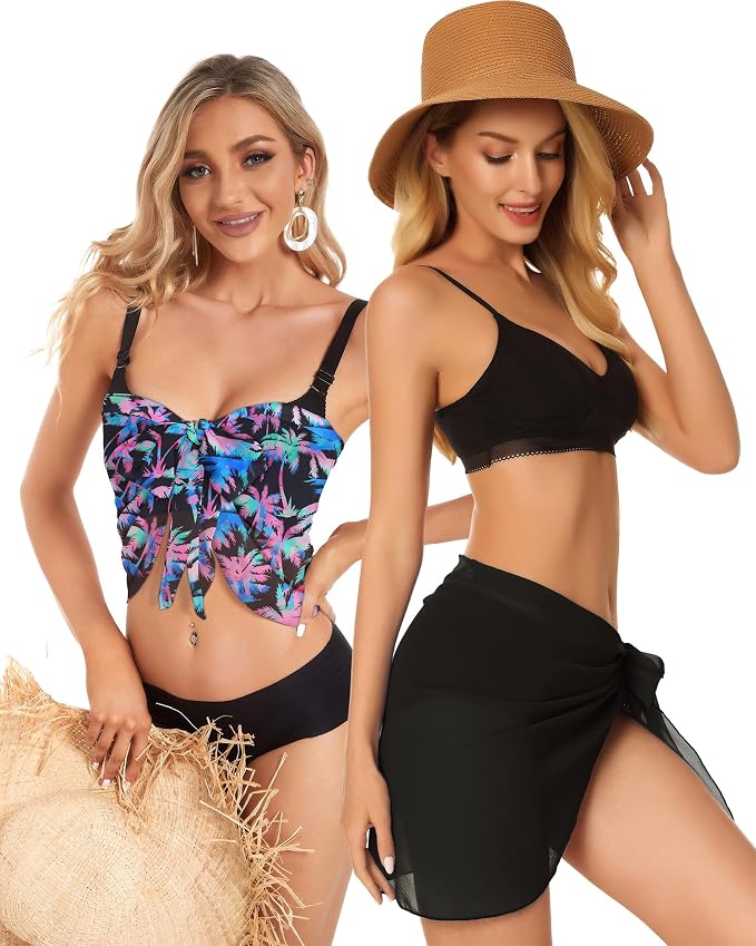 CHICGAL 2 Pieces Women Beach Sarong Bathing Suit Wrap Skirt Sheer Bikini - Image 2