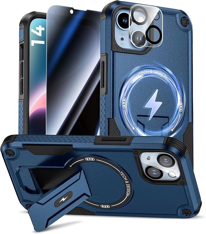 Goton for iPhone 14 Case with Privacy Tempered Glass Screen Protector & Camera by Goton