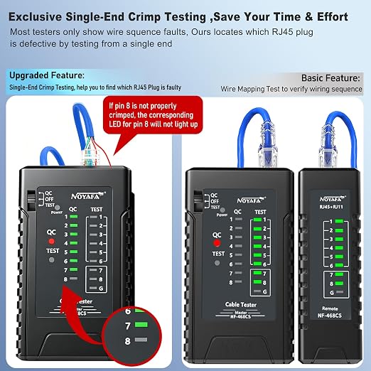 NF-468CS Network Cable Tester, RJ45/RJ11/CAT5/CAT6/CAT5E/CAT6A/ CAT7/POE Test - Image 3