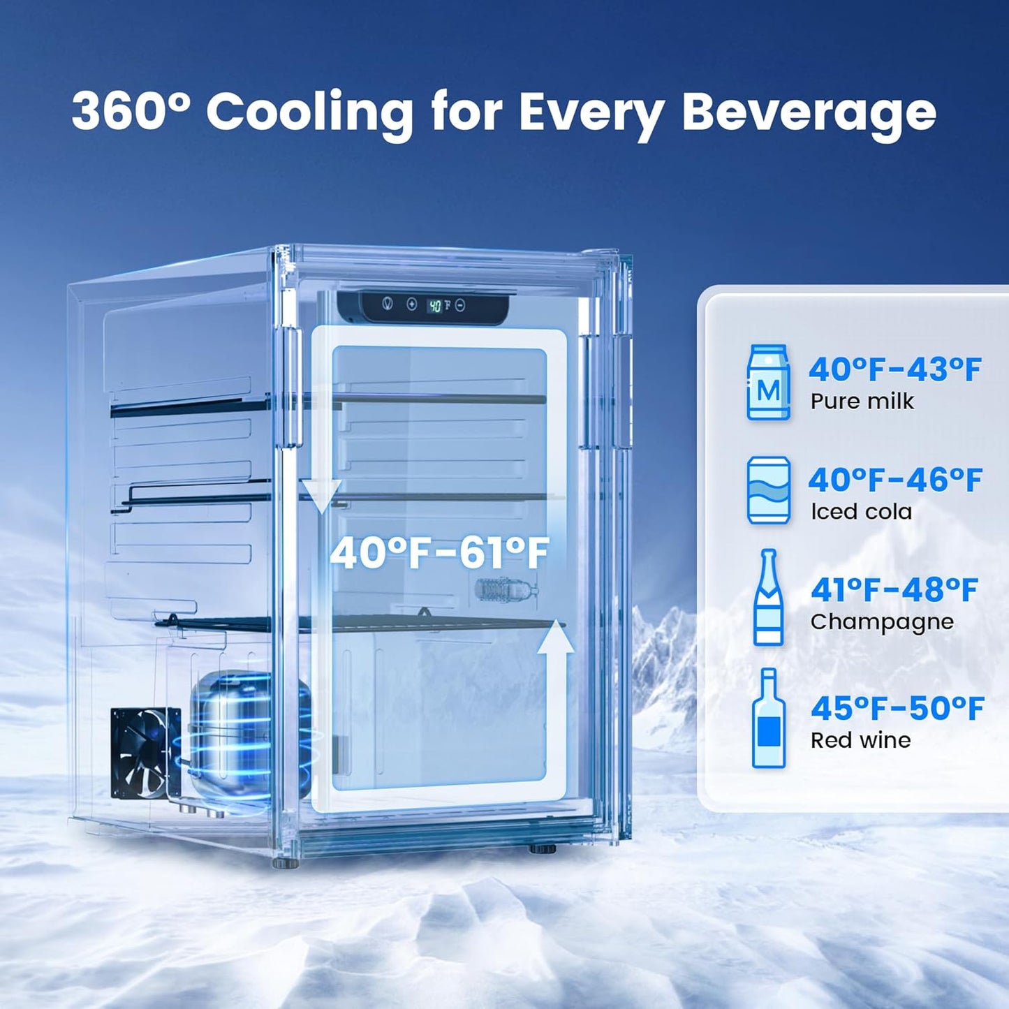 Wine Cooler, 26 Bottle 95 Can Mini Wine Fridge with Clear Glass Door for Beer Soda Water Drink, Small Wine Cellar Beverage Refrigerator for Bedroom Office Home Bar Dorm, 2.6 Cu.Ft