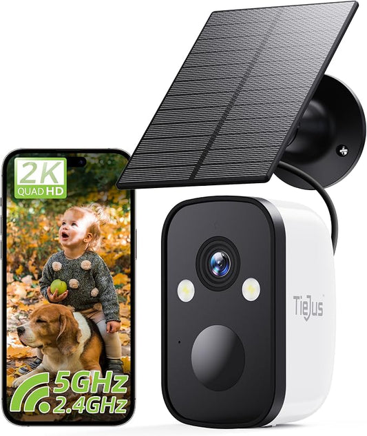 2K Solar Security Cameras Wireless Outdoor, 2.4G/5G WiFi, Powered by Sun by Tiejus