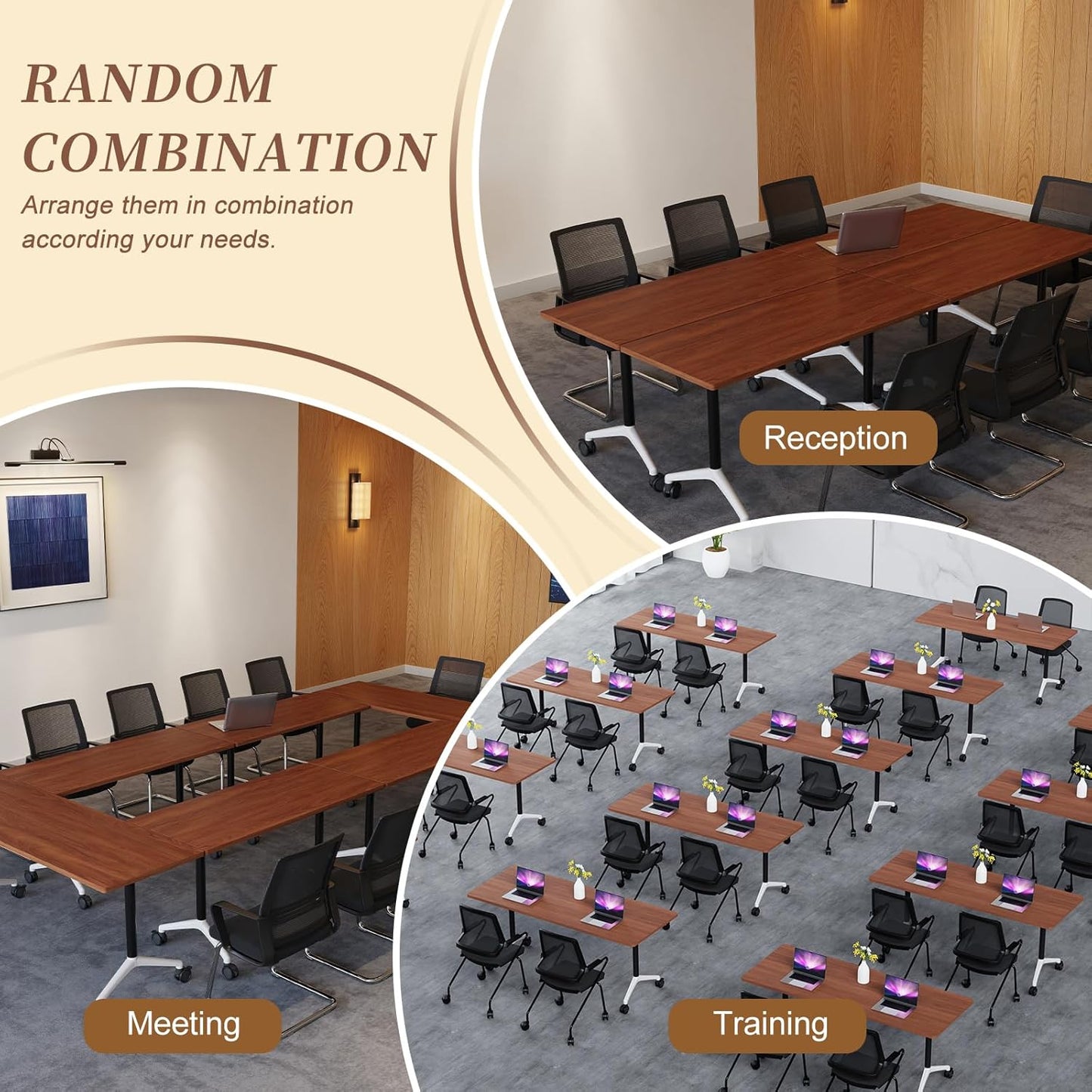 Folding Conference Room Table, Modern Conference Tables with Wheels, Large Rectangular Mobile Training Tables for Office Classroom, Foldable Modular Boardroom Seminar Table (2pack L47.2in)