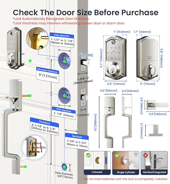 Veise VE017-D Smart Fingerprint Front Door Lock Set, App Control, 8-in-1 - Image 9