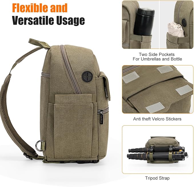 Cwatcun Camera Sling Bag Compact Large Camera Case, Waterproof Canvas Crossbody - Image 6