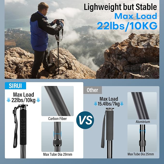 SIRUI Carbon Fiber Monopod for cameras, 6 Sections, Load up 15kg, included - Image 3