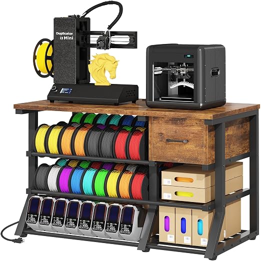 3D Printer Workstation with Power Outlet & Filament Storage, Heavy Duty 4-Tier by Anrigeail