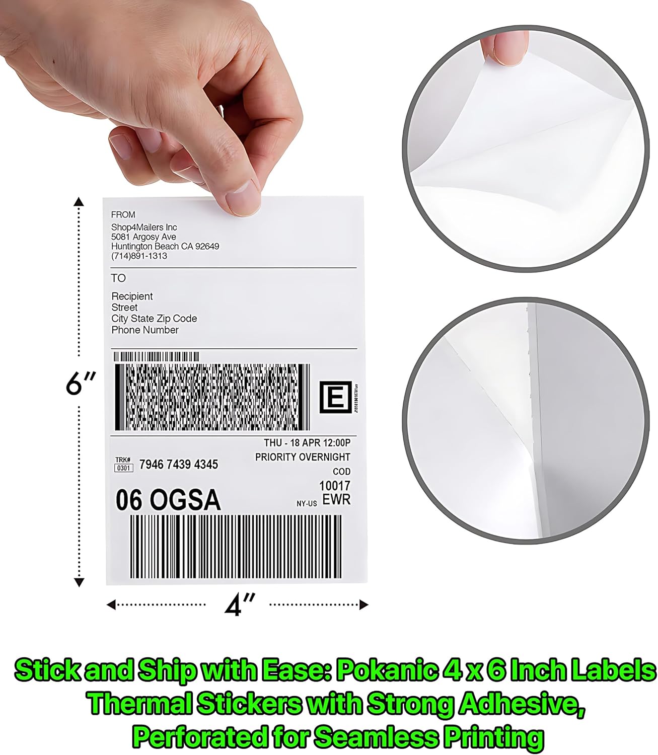 Fanfold [4 x 6 inch] x [3000 Labels] Thermal Stack Direct White Strong Adhesive Perforated Postage Shipping Printer Compatible with Zebra SNBC Epson Rollo (3000 Labels, Fanfold)