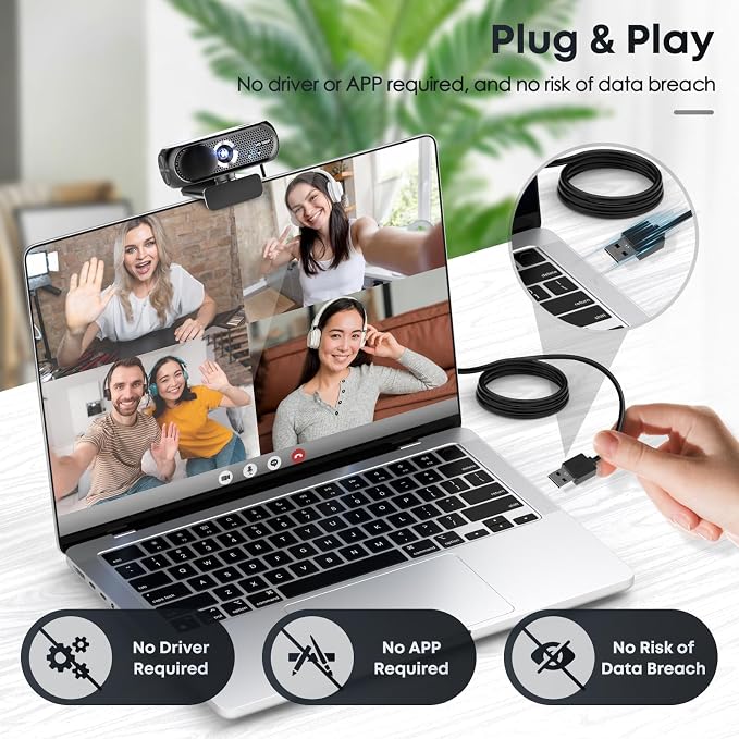 2K Webcam with Microphone, Noise Cancellation, Privacy Cover, Wide-Angle Lens - Image 5