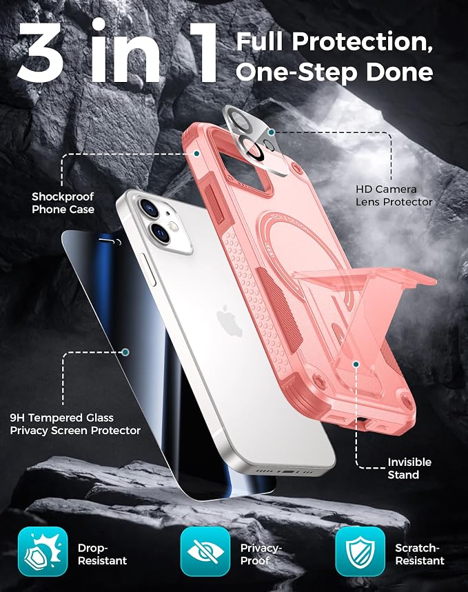 Goton for iPhone 12 Case with Privacy Tempered Glass Screen Protector & Camera - Image 3