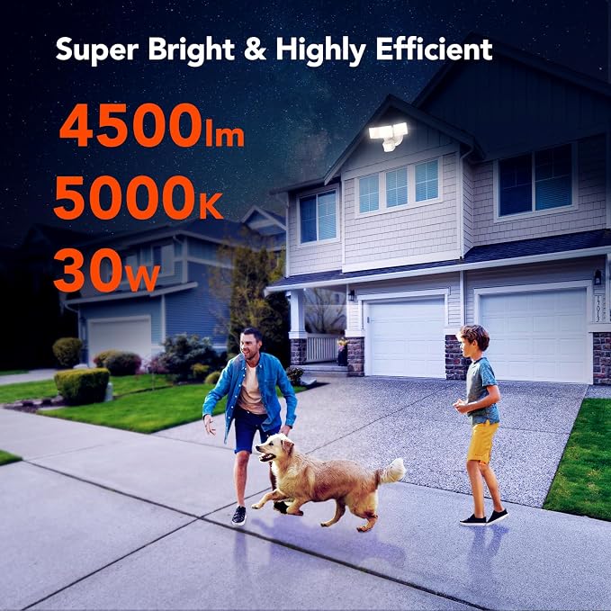 OREiN 4500LM/30W Flood Lights Outdoor, 240°/40FT Motion Sensor Outdoor Lights - Image 5