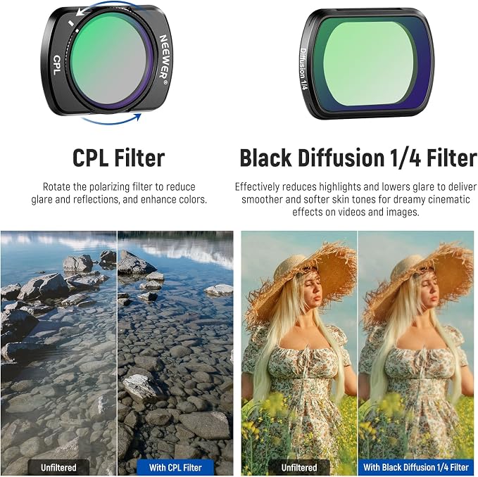NEEWER Filter Set, Variable ND2-32, 1/4 Black Diffusion, 0.75x Wide Angle - Image 7