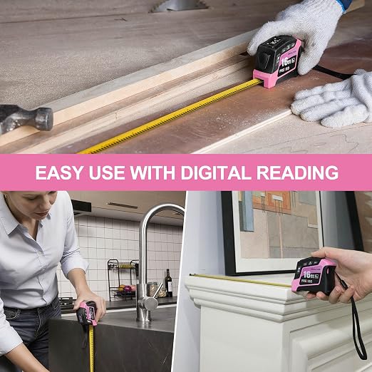PREXISO 2-in-1 Digital Tape Measure - 16Ft Pink Digital Measuring Tape - Image 2