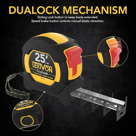 LEXIVON 25Ft/7.5m DuaLock Tape Measure | 1-Inch Wide Blade - Image 5