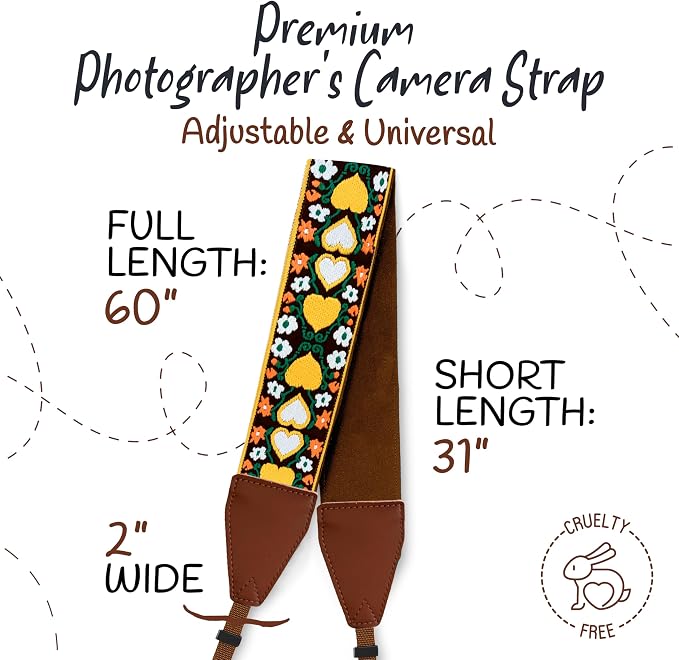 Art Tribute Camera Strap for DSLR Cameras, Woven Webbing Heart Design Shoulder - Image 5