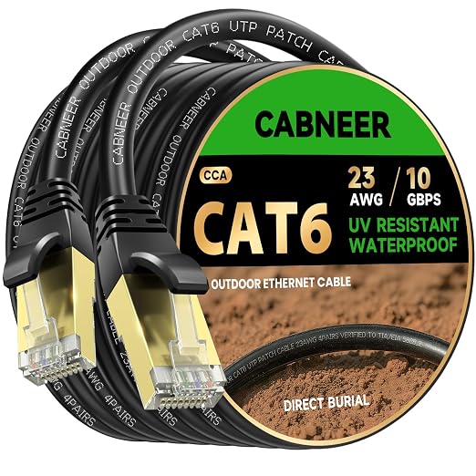 Cat 6 Ethernet Cable 75 ft, Outdoor & Indoor 23AWG 10Gbps High Speed, by CABNEER