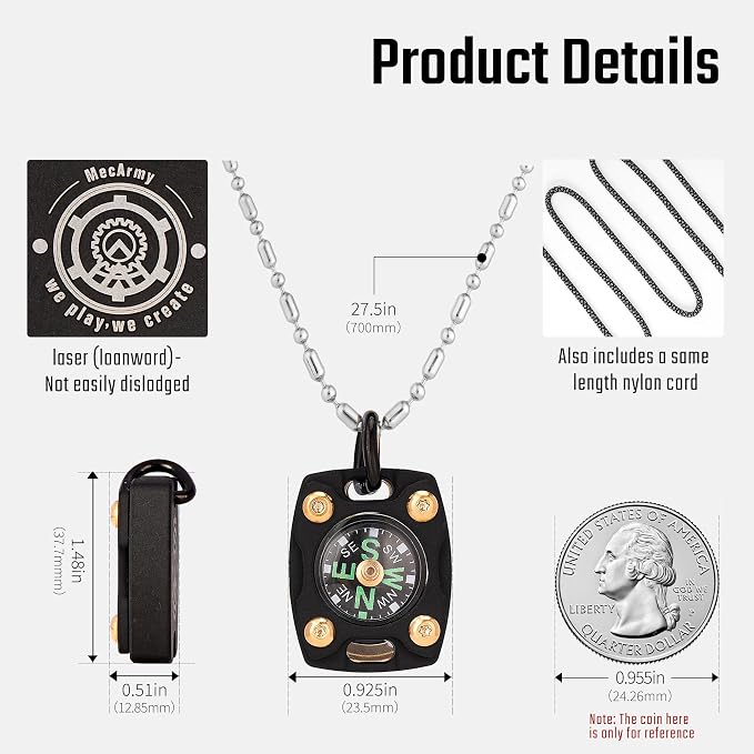 MecArmy Mini Titanium/Brass Compass, Waterproof IPX5 Pocket Compass - Image 3