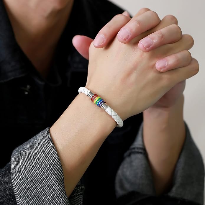 Nanafast Titanium Stainless Steel Rainbow LGBT Pride Bracelet Handmade Braided - Image 7