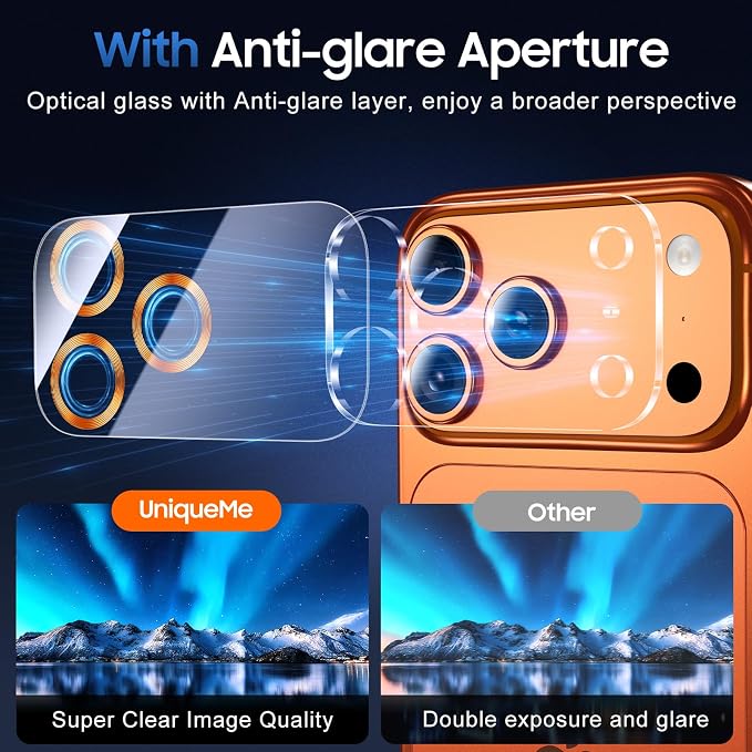 UniqueMe 3 Pack Compatible for iPhone 17 Pro Max Camera Lens Protector - Image 4