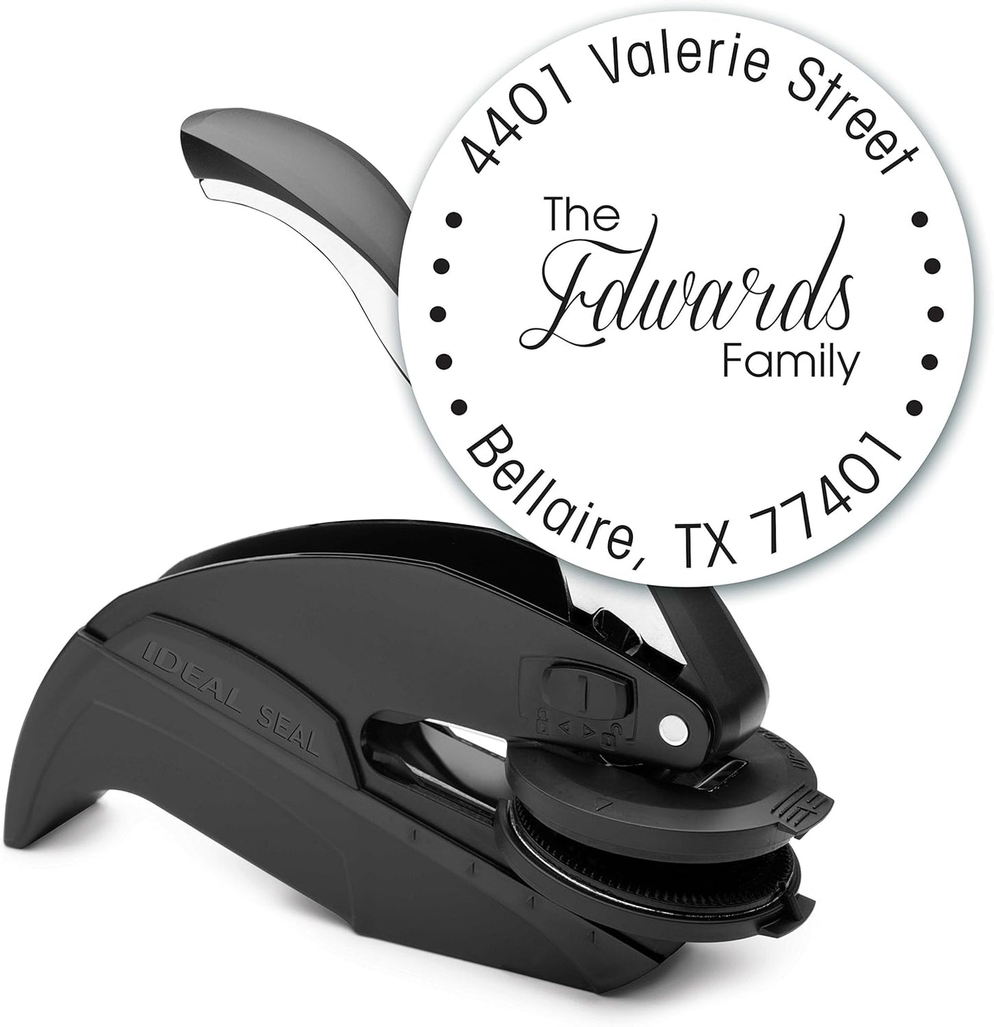 Custom Monogram Address Embosser - Personalized Round Seal with 50 Gold Seal Labels - Style EM021