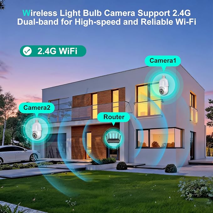 52HZ 2K Light Bulb Security Camera, 2.4GHZ WiFi Lightbulb Security Cameras - Image 3