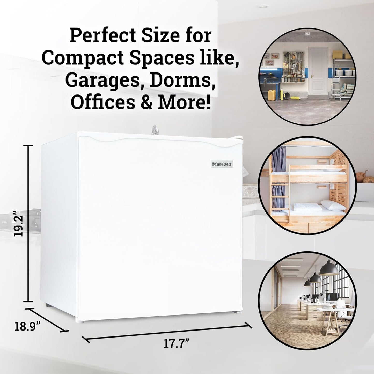 Igloo 1.6 Cu.Ft. Compact Refrigerator - Adjustable Thermostat, Glass Shelves, Includes Scraper, Ice Cube Freezer Drip Tray - White