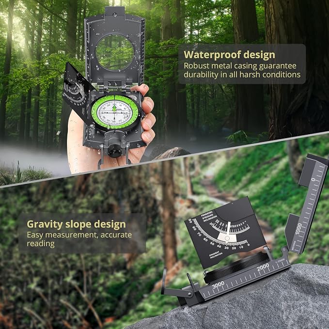 Anbte Compass Hiking Survival, IP65 Waterproof Metal Compass - Image 2