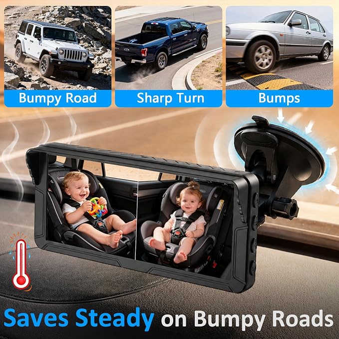 HD 1080P Baby Car Camera for 2 Kids: 5-Min Install for New Parents 6.9" Split - Image 7