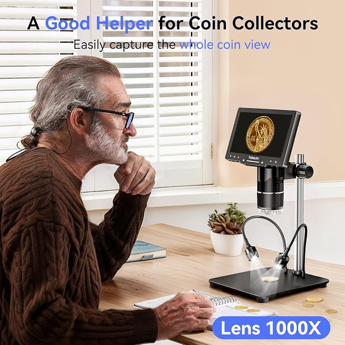 TOMLOV TriL107 3-Lens Digital Microscope: 7" 2500X 2K HD Coin Microscope - Image 4