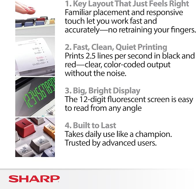 Sharp EL-1801V Ink Printing Calculator, 12-Digit LCD, AC Powered, Easy-to-Read - Image 2