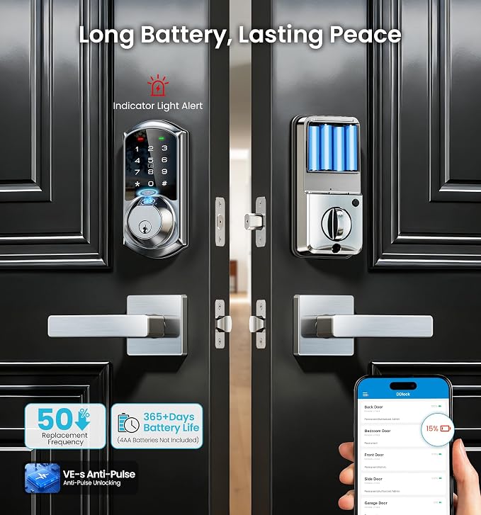 Veise VE07 Fingerprint Smart Door Lock, 7-in-1 Keyless Entry Deadbolt - Image 14