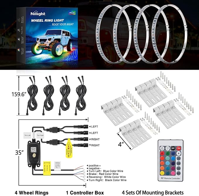 Nilight 4PCS 15.5inch LED Wheel Ring Lights RGB - Image 8