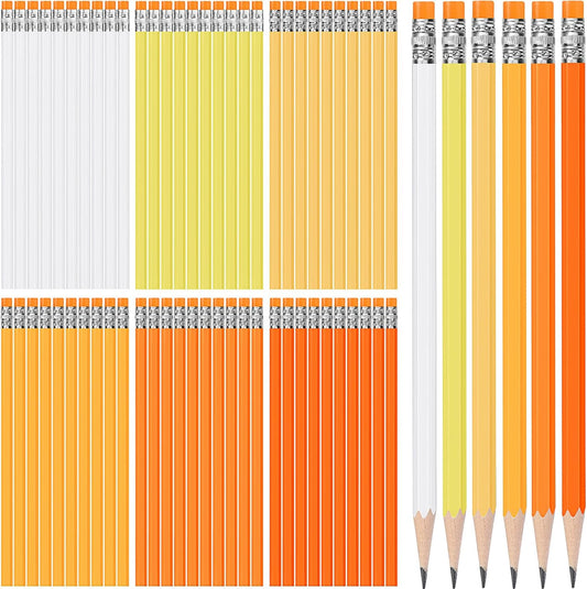 TecUnite 120 Pcs #2 HB Pencils with Eraser No 2 Unsharpened Wooden Hexagonal Pencils for Adults Gifts for School Exam art Learning Office Sketching(Orange Series)
