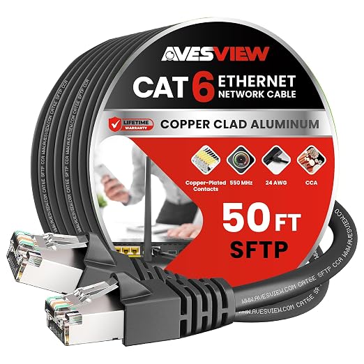 CAT 6 Shielded 50 ft Ethernet Cable, Indoor High-Speed 10Gbps Snagless Shielded by AvesView