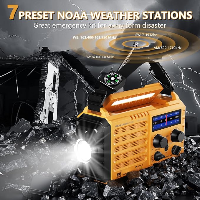 Emergency Weather Radio, 5 Ways Powered Crank Solar Radio, Portable - Image 2