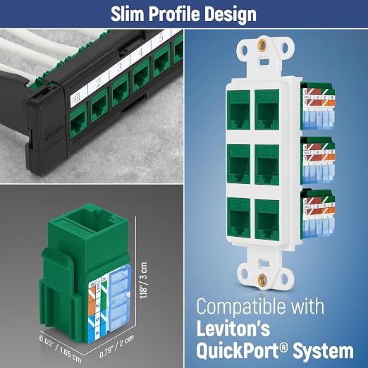 Everest 90° Angled RJ45 Cat5e Keystone Jacks 10-Pack in Green - Image 6