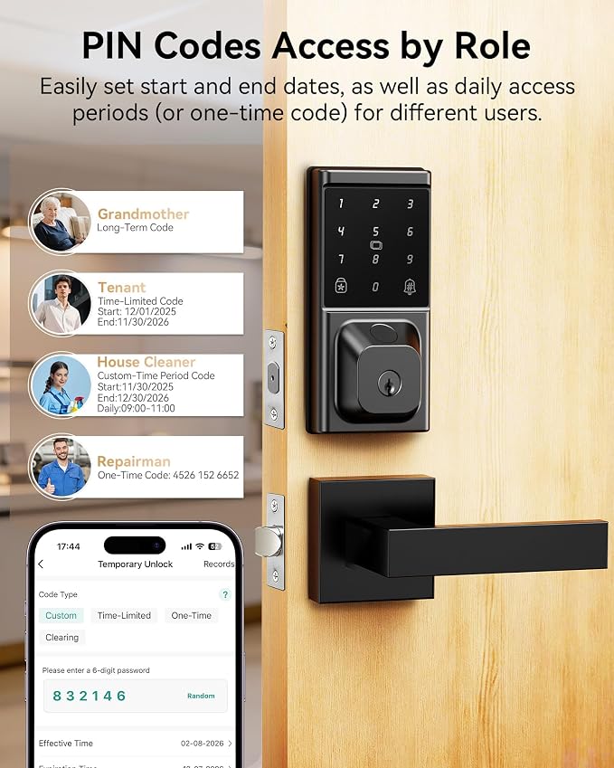 Smart Deadbolt Lock with 2 Lever Handles, Keyless Entry Door Lock Set, - Image 5
