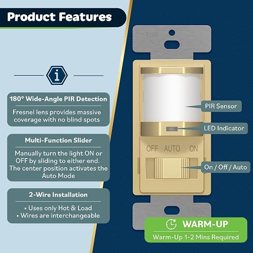 TOPGREENER Occupancy/Vacancy PIR Motion Sensor Light Switch, Learning Function - Image 3