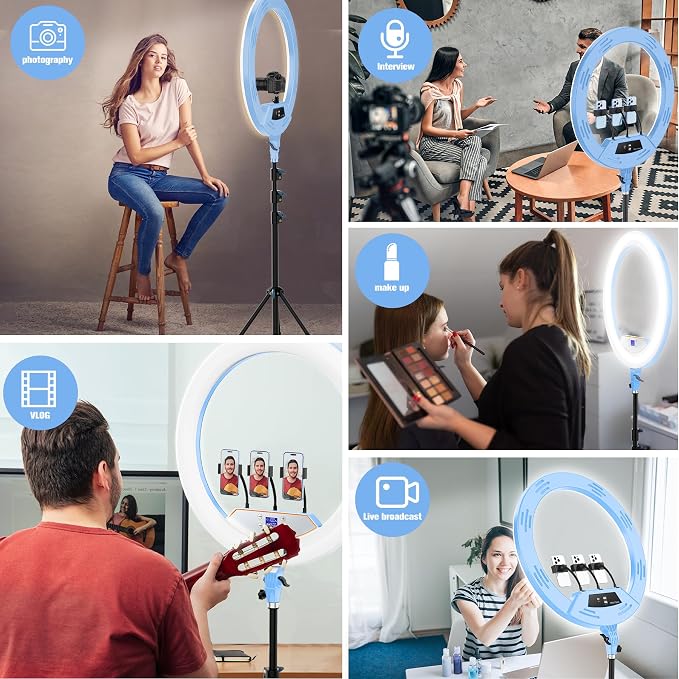 22" LED Ring Light, with 75" Tripod/LCD Display/3+1 Phone Clips/ 2 USB - Image 4