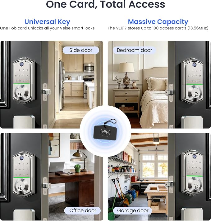 Veise VE017 Fingerprint Smart Door Lock, App Control, 8-in-1 Keyless Entry - Image 13