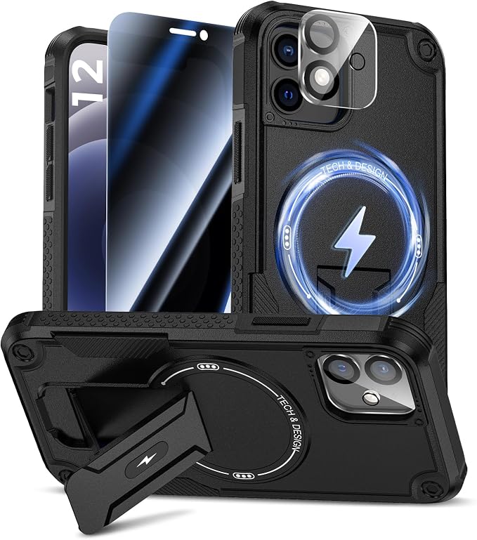 Goton for iPhone 12 Case with Privacy Tempered Glass Screen Protector & Camera by Goton