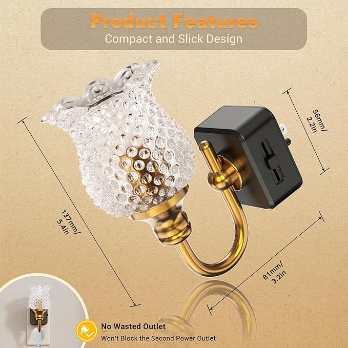 JandCase Night Light, Glass Night Lights Plug into Wall, Dimmable Floral LED - Image 6