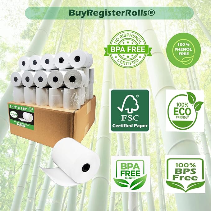 Phenol Free Thermal Paper 3 1/8 x 230 Receipt Rolls fits all Clover POS Cash - Image 3