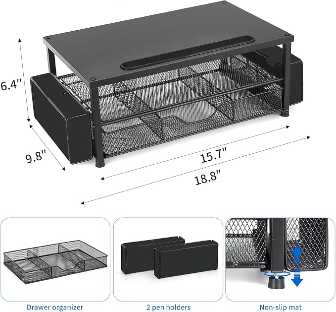 AUPSEN Wood Computer Monitor Stand Riser, 2-Tier Black Desk Organizer - Image 7